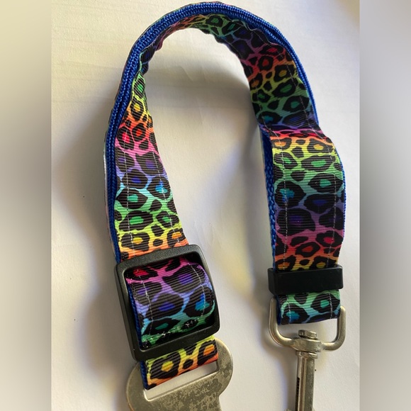 Rainbow ombre cheetah leopard print leash seat belt dog cat wild travel safety - Picture 2 of 2